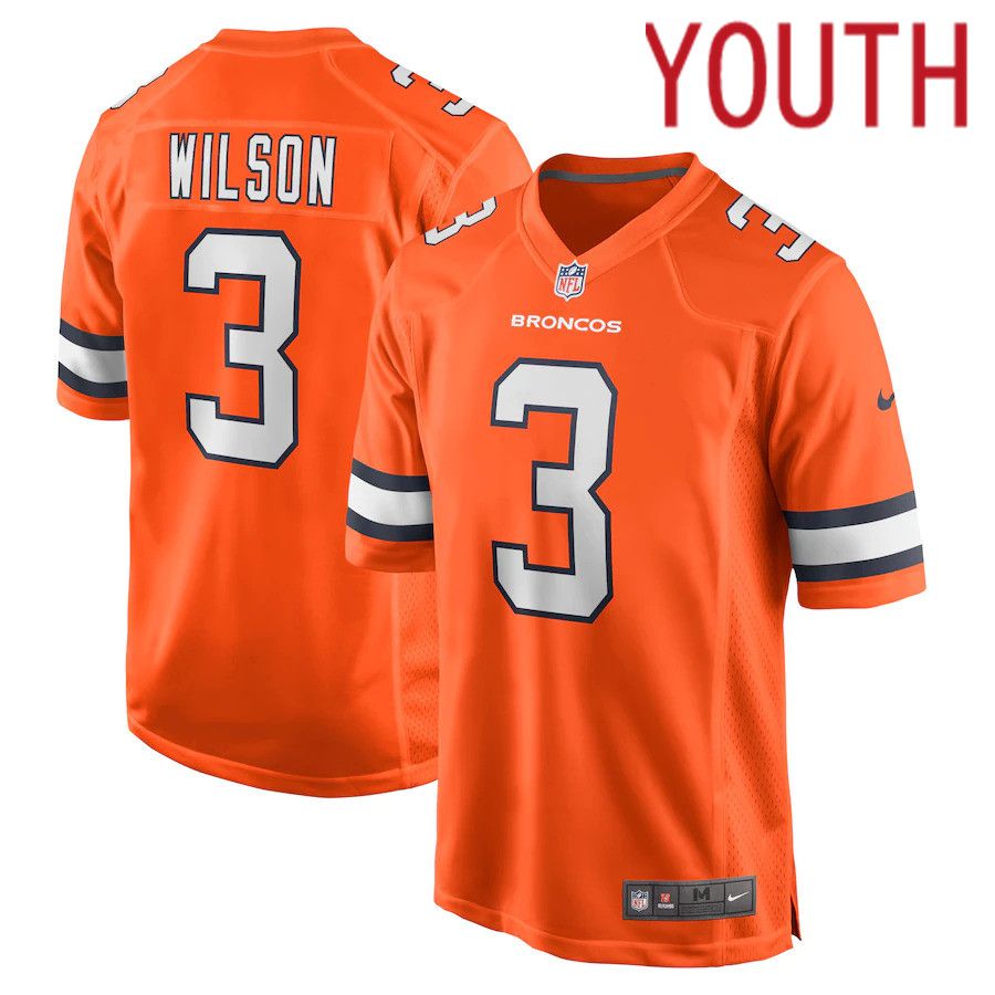 Youth Denver Broncos #3 Russell Wilson Nike Orange Alternate Game NFL Jersey
